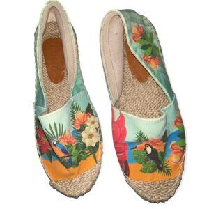 Cotto parrot print tropical espadrilles slip on beach shoes flats 39 8.5